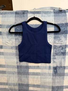 Comfort Cove Navy High Neck Ribbed Chevron Crop Tank Top OS